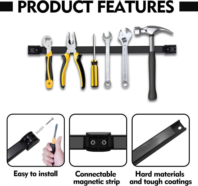 SDLDEER 24" Magnetic Tool Holder, 5 Packs Magnetic Storage Strips Magnet Bar PVC Coated for Garage Tool Organizer Mounted Hanging Strip,Heavy Duty of Holder Easy to Install - Image 4